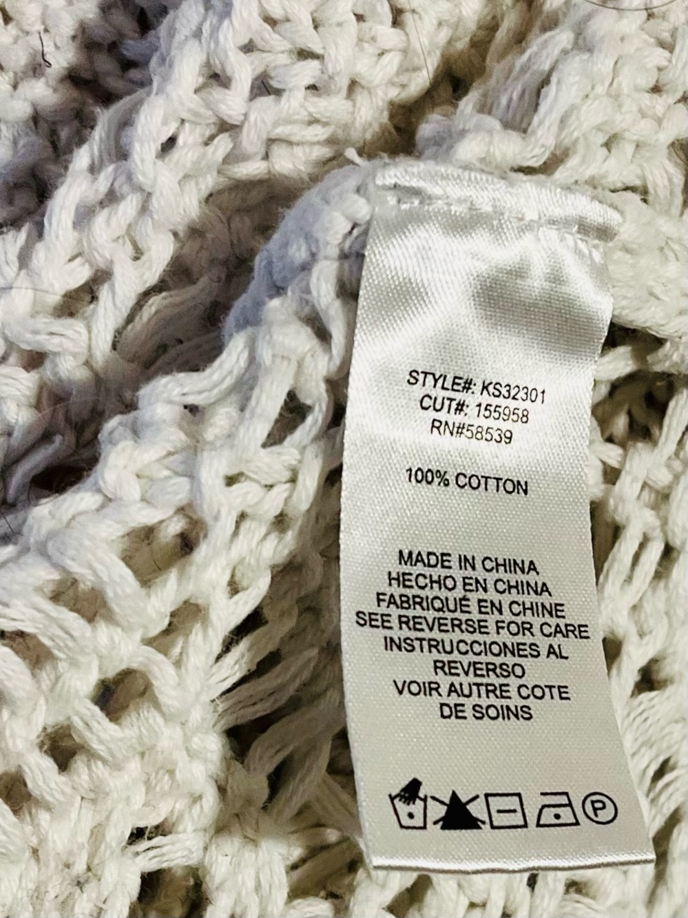 Kut from the Kloth 100% Cotton Open Knit Scalloped Hem Crew Sweater, Ivory, XL - Picture 5 of 7